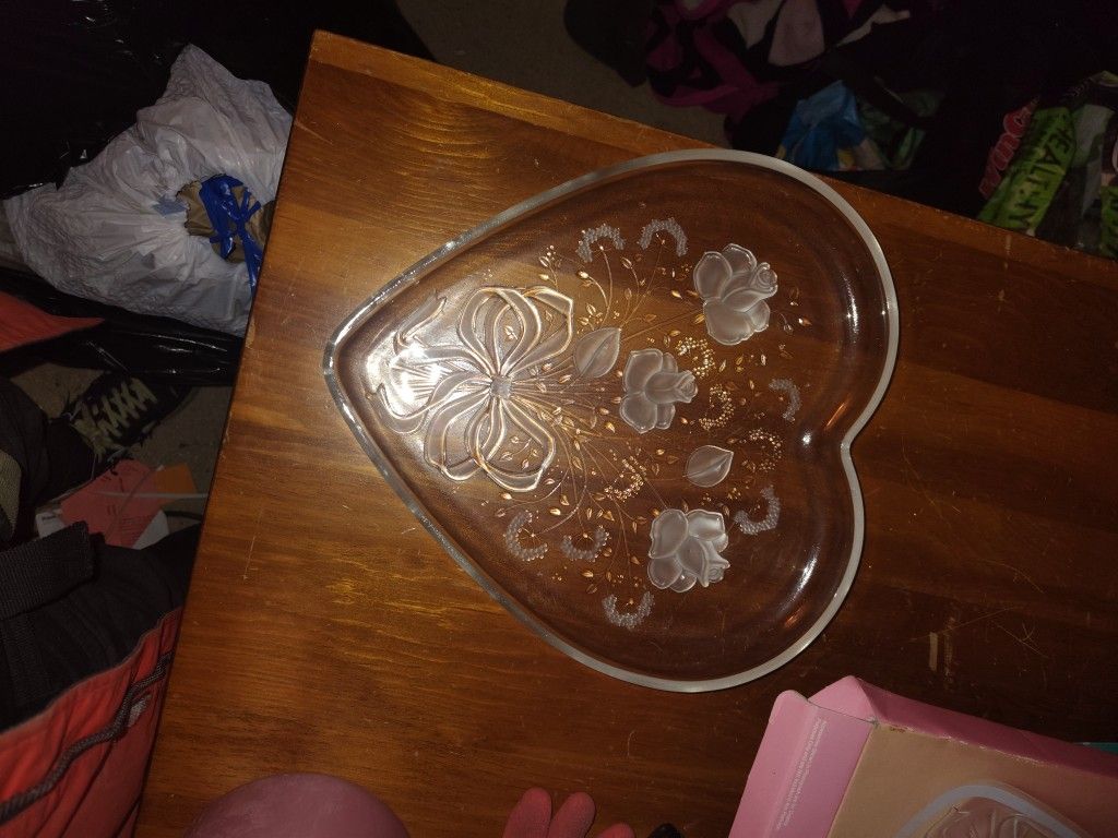 Vintage Mikasa Glass Heart Serving Tray