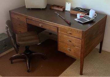 Heavy Antique Wood Desk and Chair