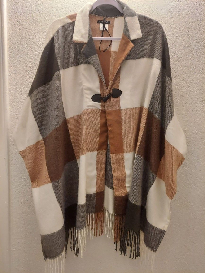 Plaid Cape Wrap Poncho