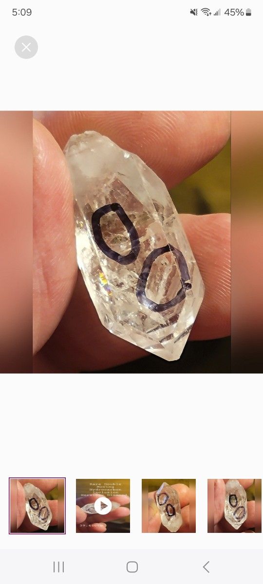 Rare Double MOVING Carbon Inclusion Herkimer Diamond 39.45CTW