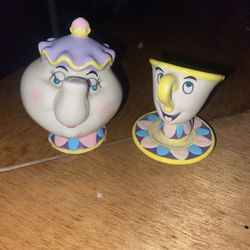 Vintage Disney Beauty and the Beast Mrs Potts and Chip Ceramic Figurine Set