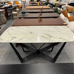 Dining Table Marble Modern Kitchen Table 6 Chairs White Stone