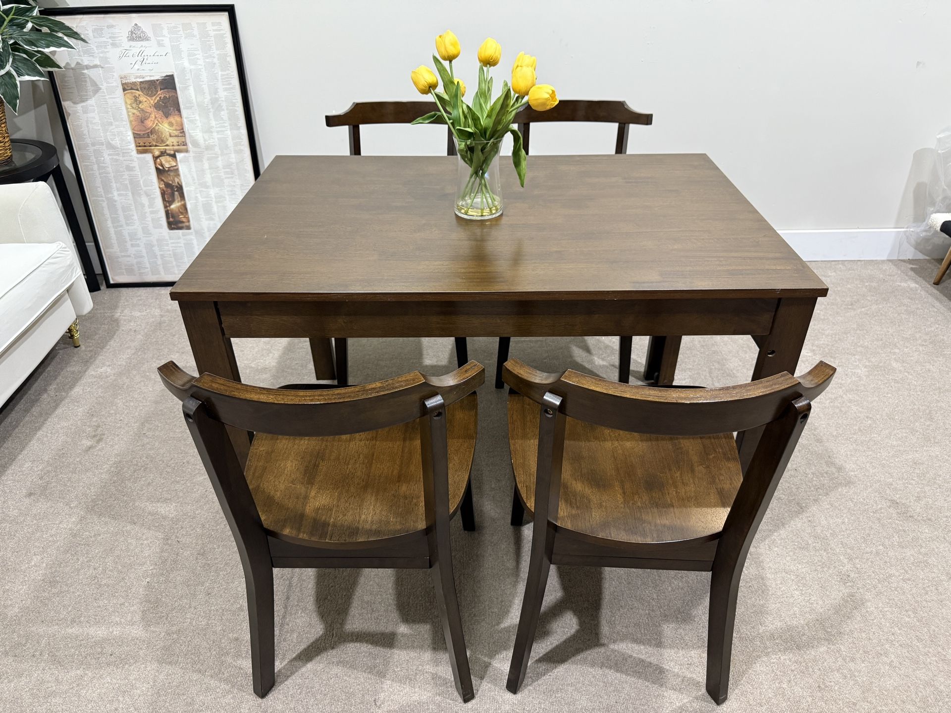5-Piece Scalable Dining Table Set, with Wheel Kitchen Table and 4 Dining Chairs, Farmhouse 65-Inch Kitchen Table, with 17.7" Pull-Out Side Table, for