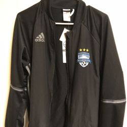 This black Adidas "Premier Football Club Washington" soccer track jacket 