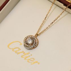 Cartier white diamond three-color three-ring necklace