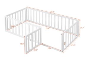 White Wood Floor Bed Frame with Rails