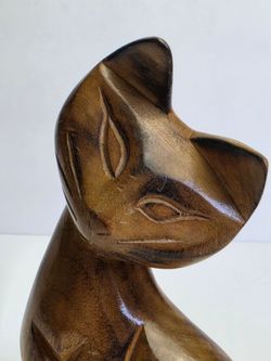 Siamese Cat Vintage 7" Hand Carved Wood Cat Figurine Mid-Century Modern