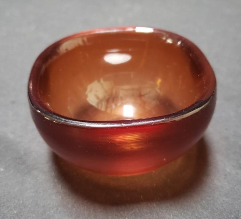Paolo Venini “Inciso” Amber Murano Glass Bowl — Signed — Mid-Century Modern