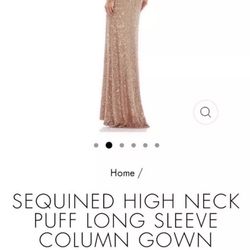 New MAC DUGGAL IEENA SEQUINED HIGH NECK PUFF LONG SLEEVE COLUMN GOWN SIZE 12