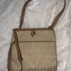 Newer Michael Kors Shiny Canvas & Leather Shoulder Bag