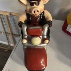 Hog On Motorcycle Cookie Jar