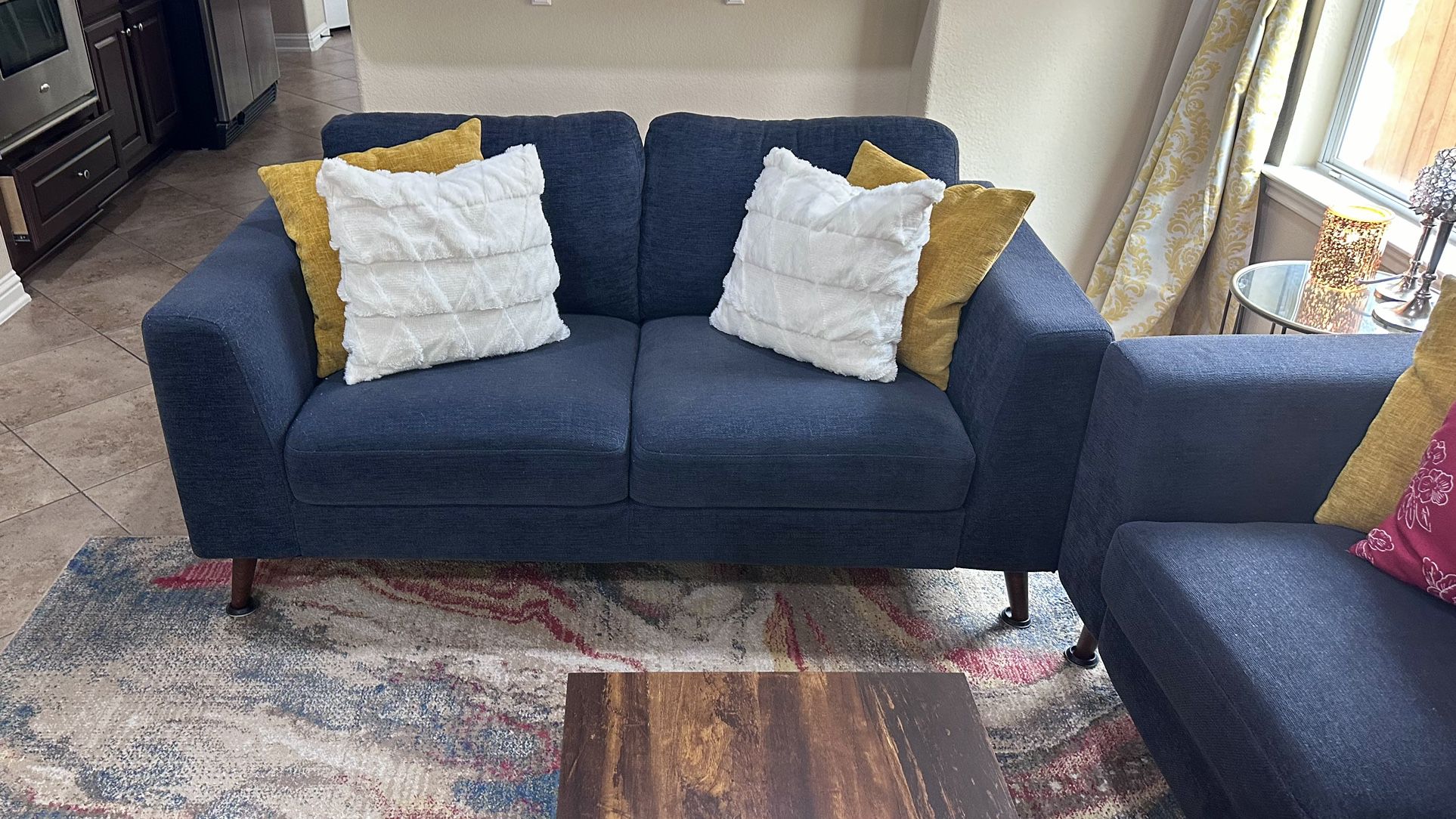 Midnight Blue Loveseat with Four Pillows( 65"W x 33"D x 36"H)