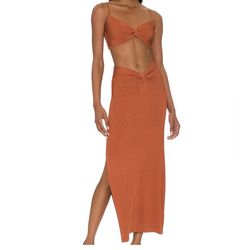 Cult Gaia- Kana Ribbed Knit Twist Detail Slit Skirt Amber Orange Size XS  The Cult Gaia Kana Ribbed Knit Twist Detail Slit Skirt in Amber Orange is a 