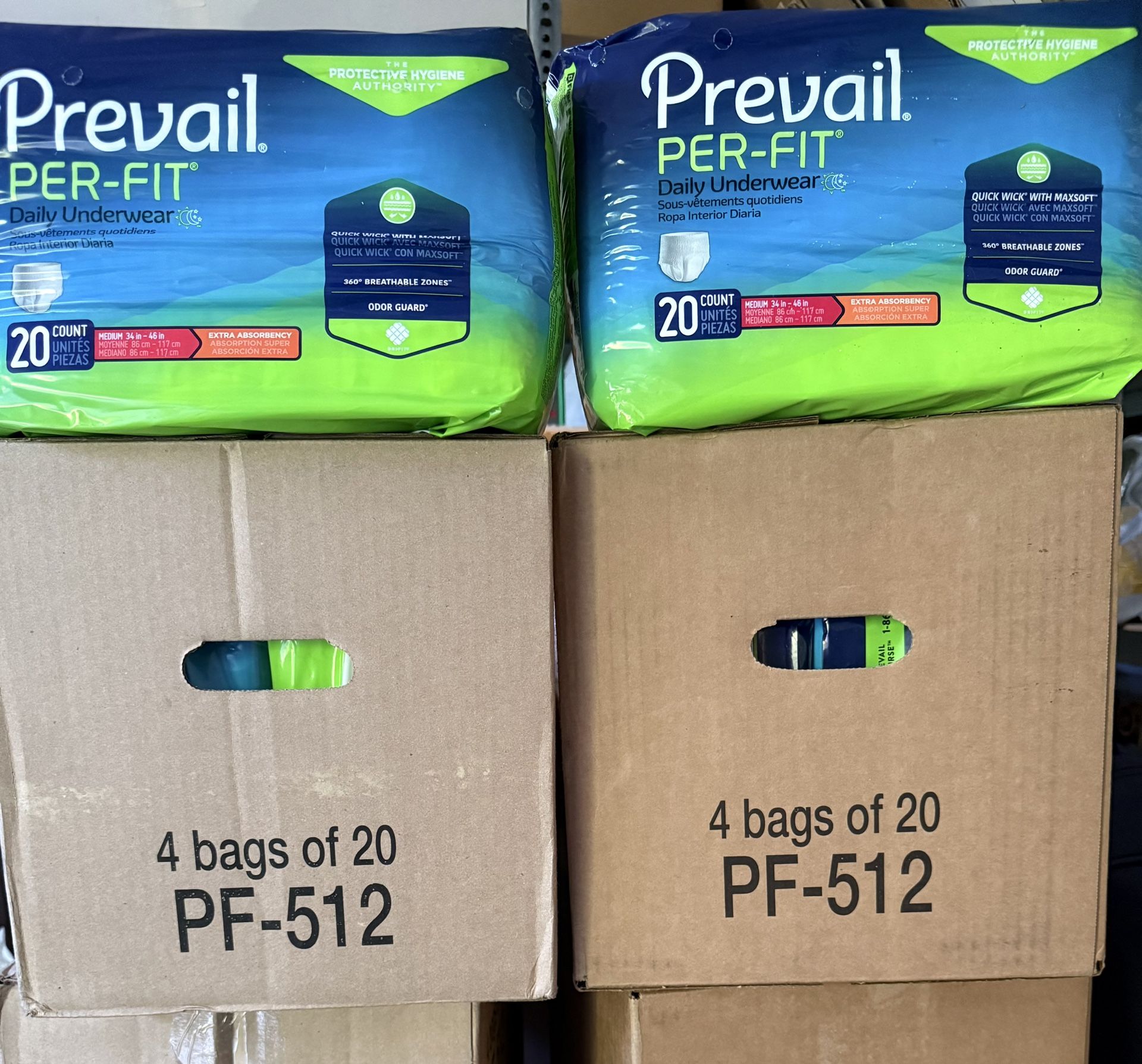 Sealed New Two Cases 8 Packs Total 160ct Prevail Per-fit Extra Absorbency Disposable Underwear M Medium
