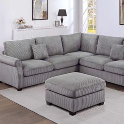 4-Piece Sectional Set Soft Corduroy Fabric