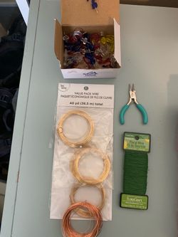 Push pins w/hook, copper wire, floral wire, wire tool