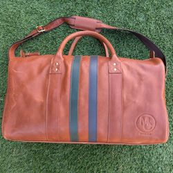 FH Wadsworth "The Gibson" Tan Striped Full Grain Leather Duffel Bag | Weekender | VGC