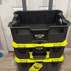 New RYOBI LINK Rolling Tool Box with LINK Medium Tool Box and LINK Tool Crate