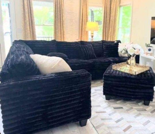 Brand New Byers Market Wham Black Thick Corduroy 2pc Full Length Sectionals