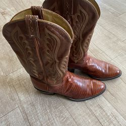 Men's Tony Lama Cognac  Exotic Lizard Skin Cowboy Boots Size 9.5 D