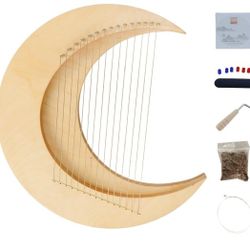 Lyre Harp,15 Metal Strings Lyra Harp,Moon Design Lyre Harp,Elm and Maple Wood Body Lyra Harp,Come with Tunning Wrench,Spare Strings,Manual


