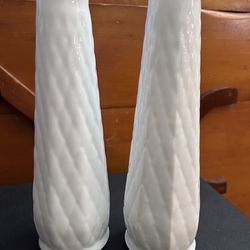 2 Milkglass Vintage Flower Vases, E O Brody