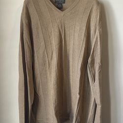 Mens Banana Republic Merino Wool Beige V Neck Sweater Size XL