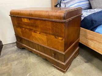Vintage Cedar Blanket Chest with Lower Drawer and Carved Wood Details