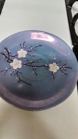 Vintage hand painted blue tea, saucers
