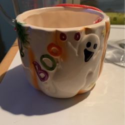 Vintage Halloween planter succulent candy dish small cup BOO with ghost Royal Norfolk 