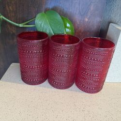 3 Red Drinking Glasses