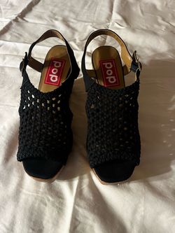 Pop Black Woven Wedge Slingback Sandals
