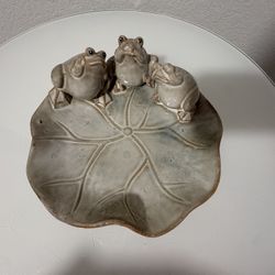 Frogs on Lily Pad Ceramic Dish See, Hear, Speak No Evil