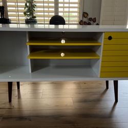 Darryl 53" 5-Shelf TV Stand for TVs up to 50" in White and Yellow