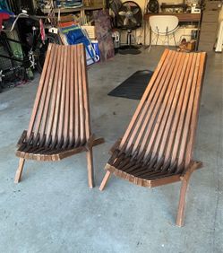Mid-Century Style Wood Slat Patio Lounge Foldable Chairs Furniture
