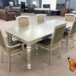 ARSINA SILVER MIRRORED EXTENDABLE DINING SETS DINING TABLES AND 6 CHAİRS 