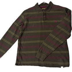 Vintage 1998 Timberland Polo Long Sleeve Sz L Men’s Striped Moss Green Cotton