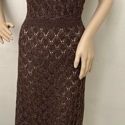 Brown Sweater Maxi Dress New Silver Sparkle Detail Medium 