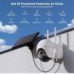 BRAND NEW IN BOX ieGeek 5MP Security Cameras Wireless Outside, Solar Camera Outdoor Wireless WiFi 360° PTZ Battery Powered with Spotlight & Siren
