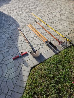 Deep Root Feeder,  Shovel, Post Hole Digger,  Lawn Aerator, Bulb Changer, & Rake (not shown)
