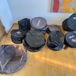 9 Misc Drum Soft Bags 22” 16 14 12  Storage Travel All For $100 Cash Bass Drum Is In Rough Condition 
