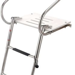 2 Step Platform Telescoping Boat Ladder with Grey ABS in/out Board, Stainless Steel, 15" wide
