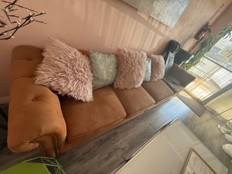 Caramel Tufted Velvet 4 Seat Sofa with