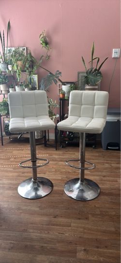 White Faux Leather Adjustable Bar Stools – Set of 2
