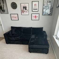 Brand New Black Fur Like Corduroy Sectional Sofa Couch (New In Box)