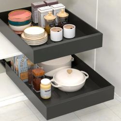 Pull Out Cabinet Organizer, Carbon Steel Heavy Duty Slide Out Drawers, Pantry Storage Shelves with Nano Adhesive Strip for Kitchen, Bathroom（11.8" W X