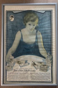 Vintage 1919 advertisement poster for Hinds Cream Toilet Necessities