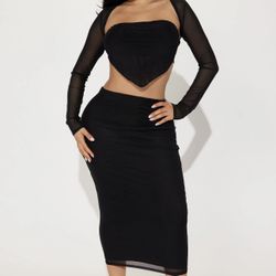 Mesh Skirt Set Black