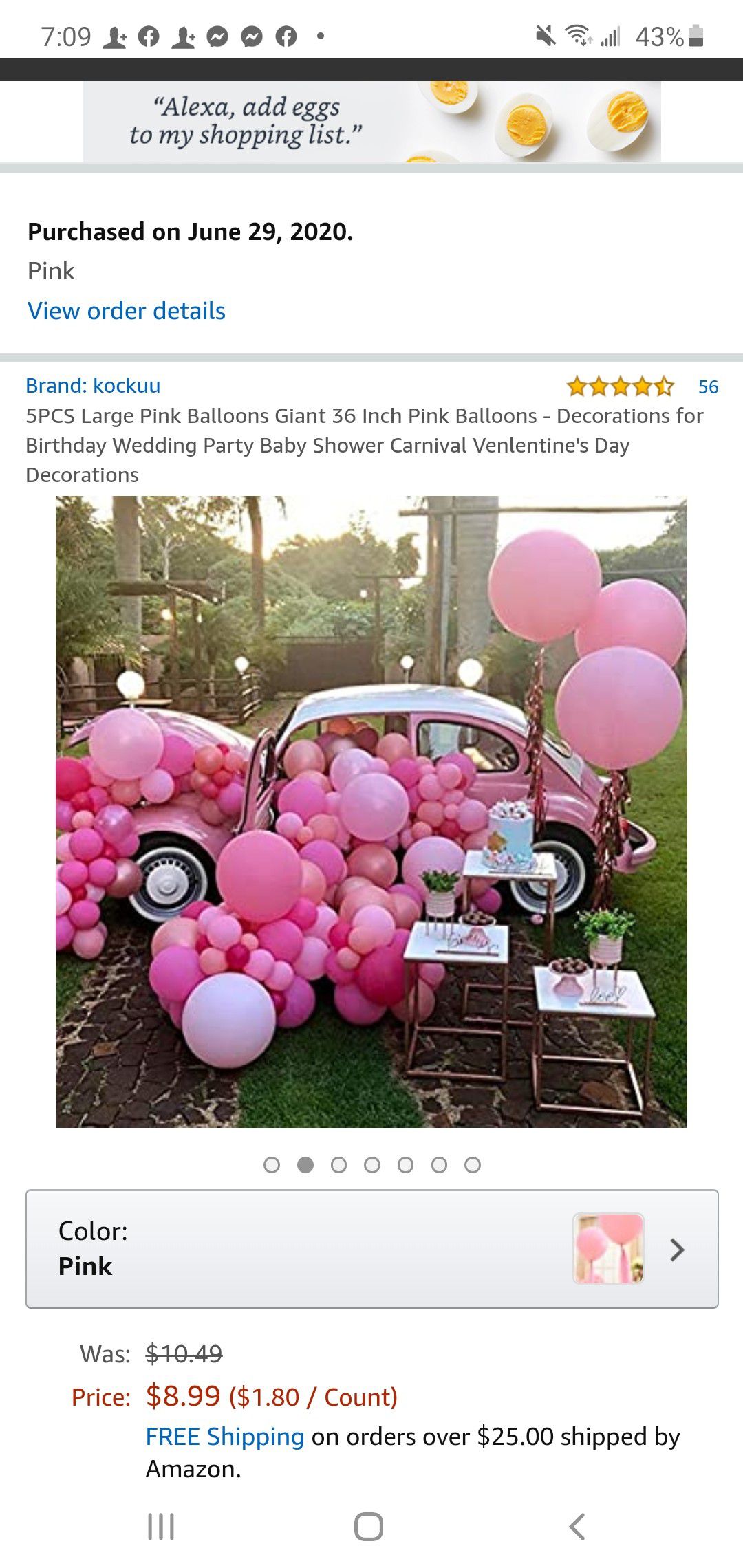 5 pcs pink large Balloons for sale