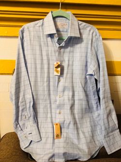 Lorenzo Uomo Dress Shirt Men's Light Blue Plaid Dress Shirt
